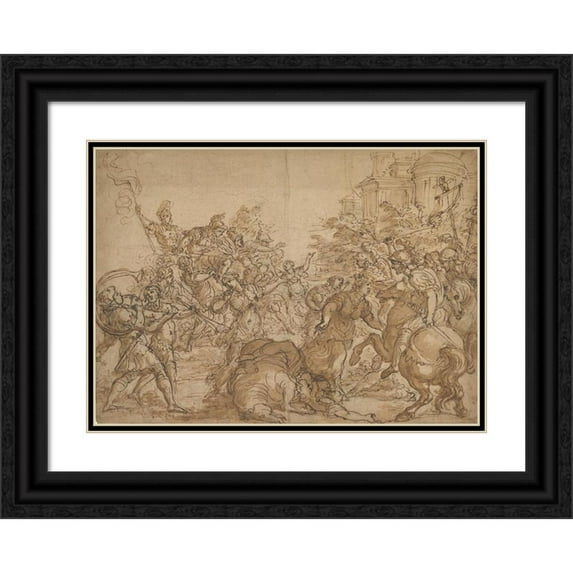 Giovanni Battista Foggini 18x14 Black Ornate Wood Framed Double Matted Museum Art Print Titled - The Sabine Women Pleading for Peace. (1652-1725)