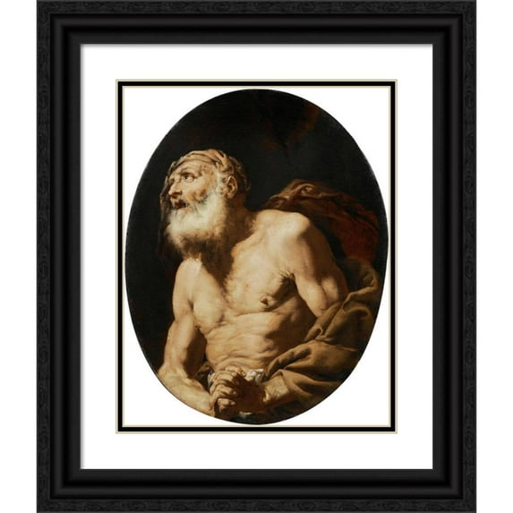 Giovanni Battista Langetti 15x18 Black Ornate Wood Framed Double Matted Museum Art Print Titled - Job