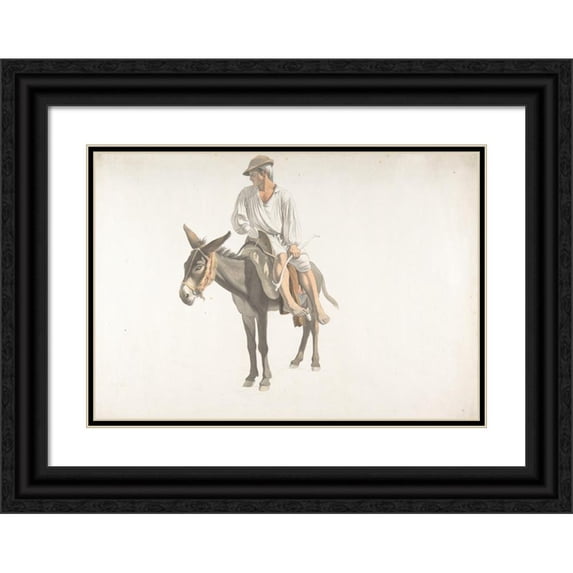 Giovanni Battista Lusieri 18x14 Black Ornate Wood Framed Double Matted Museum Art Print Titled - Peasant on a Donkey (ca. 1783-87)