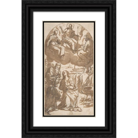 Giovanni Battista Maganza il Giovane 11x18 Black Ornate Wood Framed Double Matted Museum Art Print Titled - The Martyrdom of Saint Lucy; Her Last Communion Before Being Dragged by Oxen
