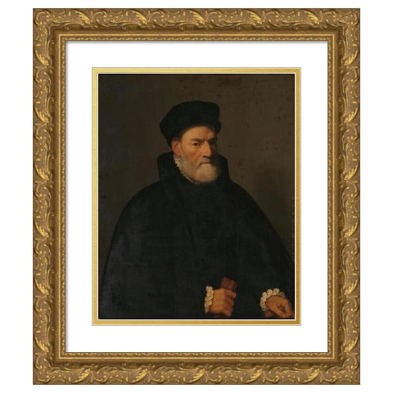 Giovanni Battista Moroni 12x14 Gold Ornate Wood Frame and Double Matted Museum Art Print Titled - Portrait of an Old Man, Probably Vercellino Olivazzi, Senator from Bergamo (1560 - 1570)
