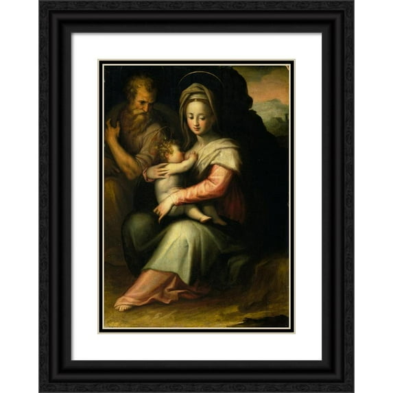 Giovanni Battista Naldini 14x18 Black Ornate Wood Framed Double Matted Museum Art Print Titled - The Rest on the Flight into Egypt (Late 1560's - 1570s)