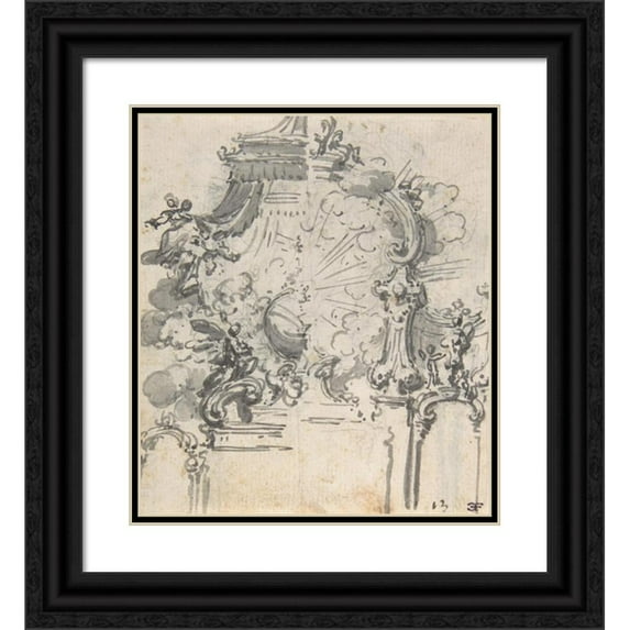 Giovanni Battista Natali III 15x17 Black Ornate Wood Framed Double Matted Museum Art Print Titled - Ornament Design with Alternate Suggestion (1698-1765)