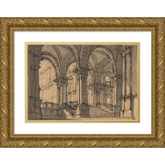 Giovanni Battista Natali III 18x14 Gold Ornate Wood Frame and Double Matted Museum Art Print Titled - Design for Stage Set (1698-1765)