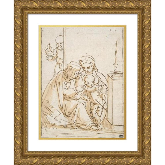 Giovanni Battista Paggi 15x18 Gold Ornate Wood Frame and Double Matted Museum Art Print Titled - The Holy Family with Saint Anne (16th Century)
