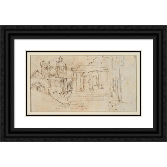 Giovanni Battista Passeri 14x10 Black Ornate Wood Framed Double Matted Museum Art Print Titled: Complex of Buildings (Mid-17th Century)