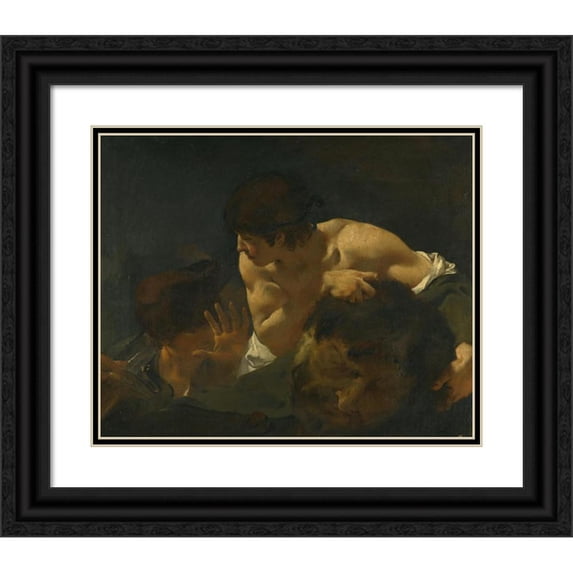 Giovanni Battista Piazzetta 18x15 Black Ornate Wood Framed Double Matted Museum Art Print Titled - David and Goliath