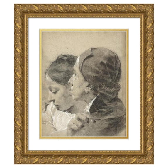 Giovanni Battista Piazzetta 20x24 Gold Ornate Framed and Double Matted Museum Art Print Titled - A Young Man Embracing a Girl (C. 1743)