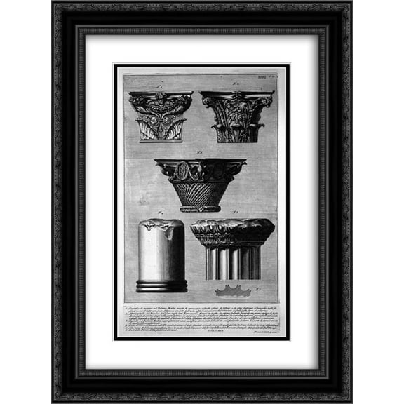 Giovanni Battista Piranesi 2x Matted 18x24 Black Ornate Framed Art Print 'Pieces of columns and capitals'