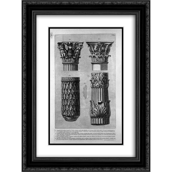 Giovanni Battista Piranesi 2x Matted 18x24 Black Ornate Framed Art Print 'Pieces of columns and capitals'