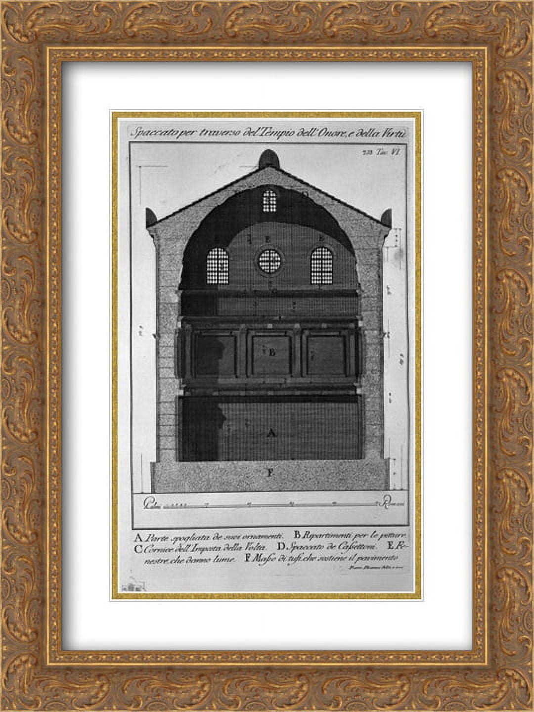 Giovanni Battista Piranesi 2x Matted 18x24 Gold Ornate Framed Art Print 'Cross-section transverse to the Temple of Honor and Virtue'