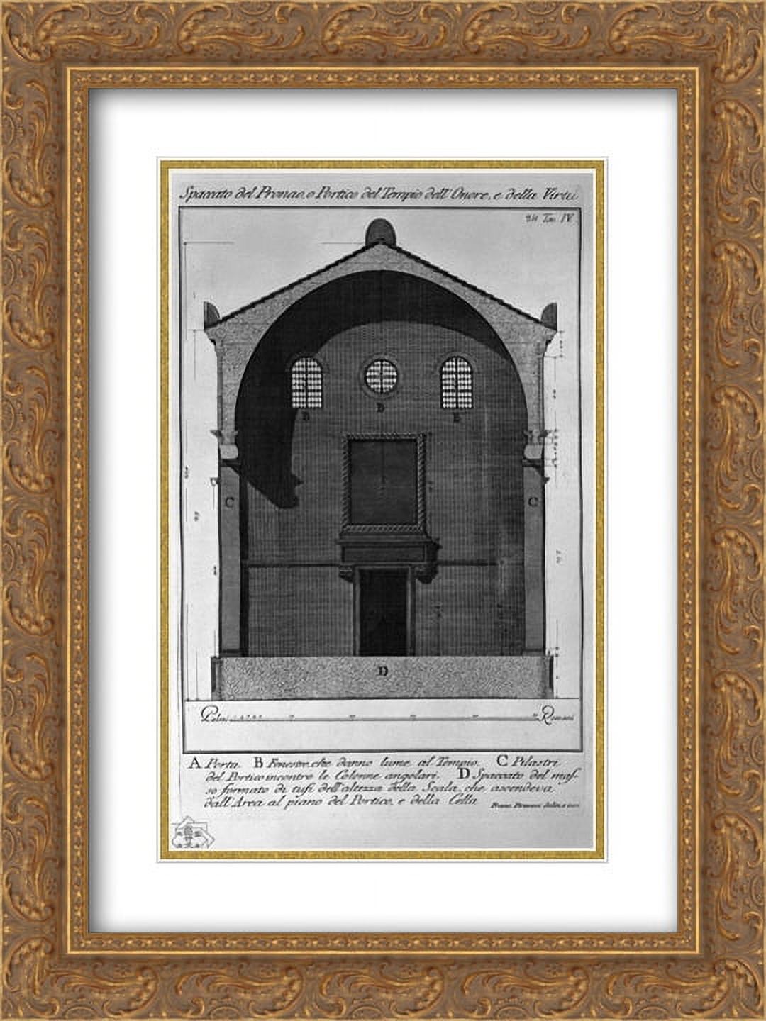 Giovanni Battista Piranesi 2x Matted 18x24 Gold Ornate Framed Art Print 'Cutaway view of the pronaos, or portico of the Temple of Honor and Virtue'