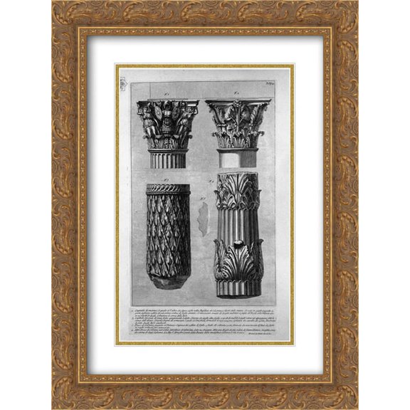 Giovanni Battista Piranesi 2x Matted 18x24 Gold Ornate Framed Art Print 'Pieces of columns and capitals'