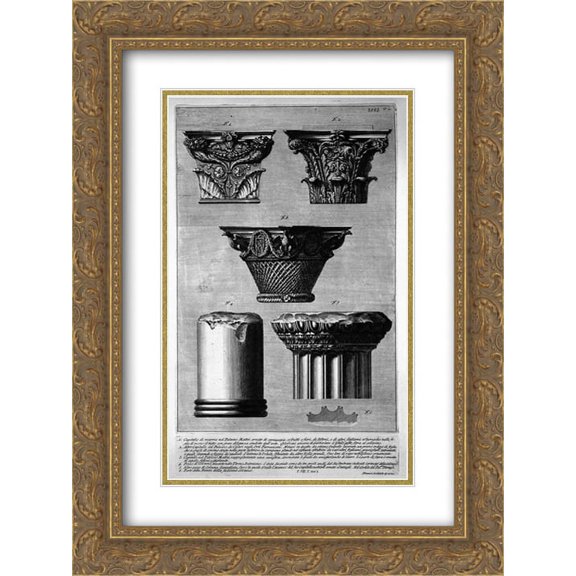 Giovanni Battista Piranesi 2x Matted 18x24 Gold Ornate Framed Art Print 'Pieces of columns and capitals'