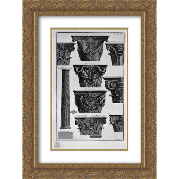 Giovanni Battista Piranesi 2x Matted 18x24 Gold Ornate Framed Art Print 'Various capitals, column (Villa Albani, St. Clement, St. Cosmas, etc.)'