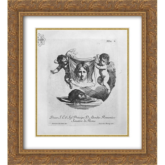 Giovanni Battista Piranesi 2x Matted 20x22 Gold Ornate Framed Art Print 'Two cherubs with the Holy Face and the head of St. John the Baptist'