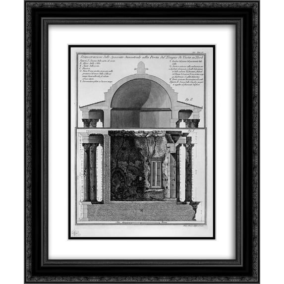 Giovanni Battista Piranesi 2x Matted 20x24 Black Ornate Framed Art Print 'Demonstration of cross-section diameter of the Gate of the Temple of Vesta in Tivoli'