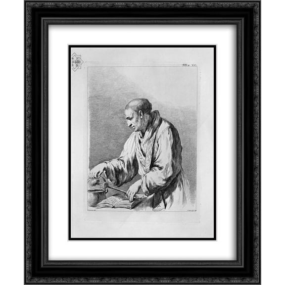 Giovanni Battista Piranesi 2x Matted 20x24 Black Ornate Framed Art Print 'Half figure depicting a priest with the holy water, by Guercino'