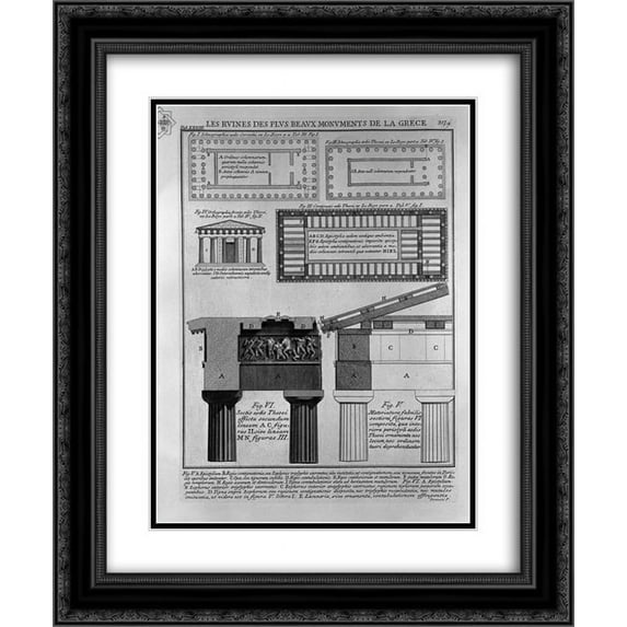 Giovanni Battista Piranesi 2x Matted 20x24 Black Ornate Framed Art Print 'Plan, elevation and details of Doric temples in Greece (from Le Roy)'