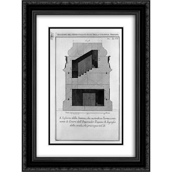 Giovanni Battista Piranesi 2x Matted 20x24 Black Ornate Framed Art Print 'Section as above; burial chamber and entrance of the scale'