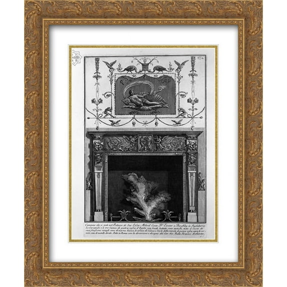 Giovanni Battista Piranesi 2x Matted 20x24 Framed Art Print 'Fireplace: in the frieze, sacrificing two fauns, including winged genii; high on the wall, the figure of a woman lying in a shell'