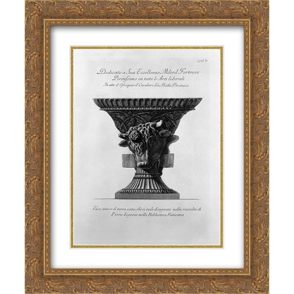 Giovanni Battista Piranesi 2x Matted 20x24 Gold Ornate Framed Art Print 'Antique vase of clay, which is seen in the collection designed by Pirro Ligorio in the Vatican Library'