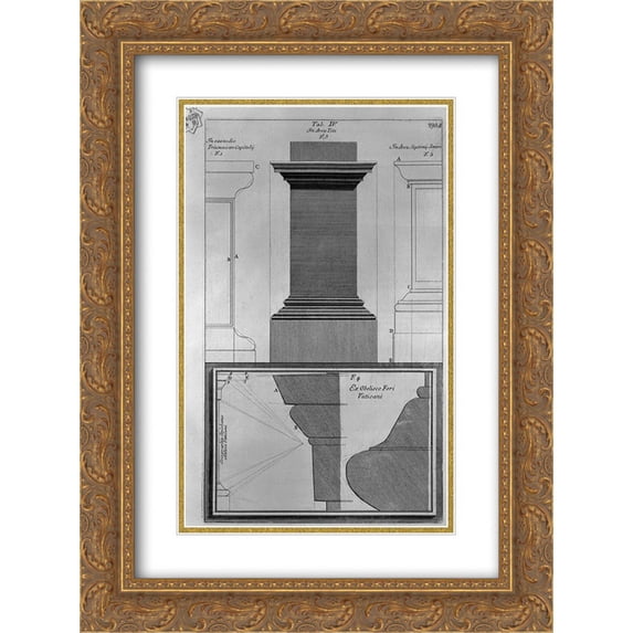 Giovanni Battista Piranesi 2x Matted 20x24 Gold Ornate Framed Art Print 'Architectural details of the Arches of Titus and Septimius Severus and the obelisk in Piazza of St. Peter'