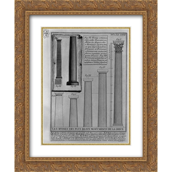 Giovanni Battista Piranesi 2x Matted 20x24 Gold Ornate Framed Art Print 'Columns Doric, Corinthian and Tuscan (from Le Roy)'