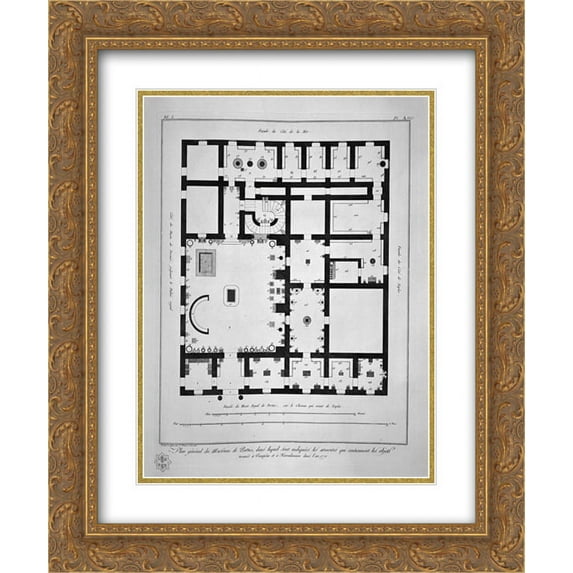 Giovanni Battista Piranesi 2x Matted 20x24 Gold Ornate Framed Art Print 'General plan of the Museum of Portici'