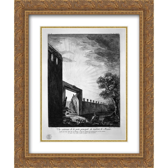Giovanni Battista Piranesi 2x Matted 20x24 Gold Ornate Framed Art Print 'Profiles in large Ionic order forming the upper part of the tomb'