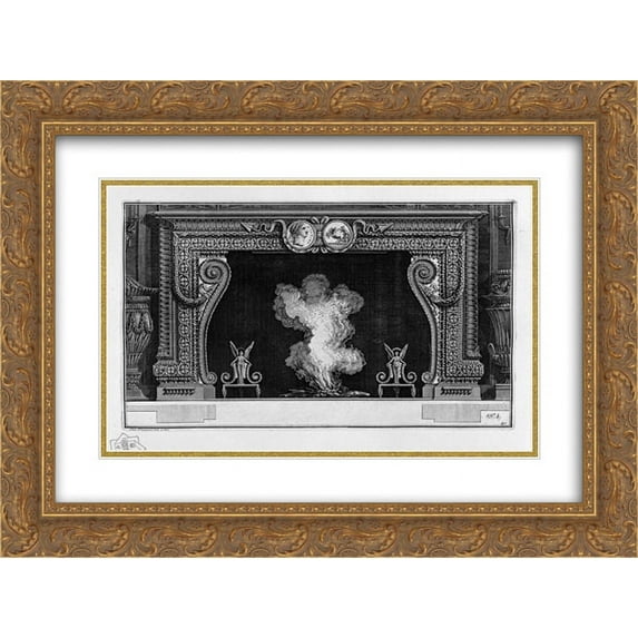 Giovanni Battista Piranesi 2x Matted 24x18 Gold Ornate Framed Art Print 'Fireplace: frieze on a medal with his imperial backhand; inside wing with two winged Victories'