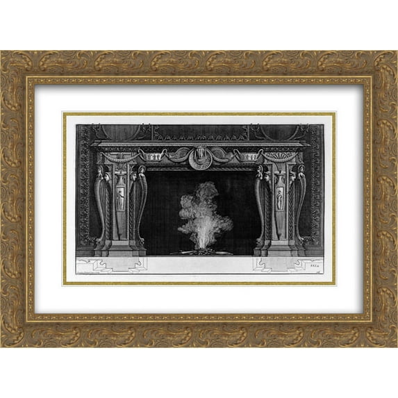 Giovanni Battista Piranesi 2x Matted 24x18 Gold Ornate Framed Art Print 'Fireplace vessels in the frieze and sides, palms and garlands'