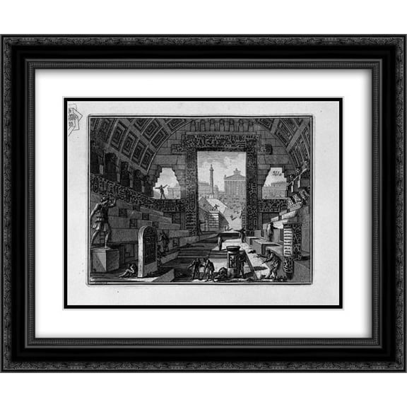 Giovanni Battista Piranesi 2x Matted 24x20 Black Ornate Framed Art Print 'Ancient school engineered by Egyptian and Greek'