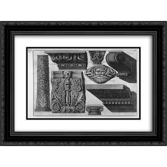 Giovanni Battista Piranesi 2x Matted 24x20 Black Ornate Framed Art Print 'Capitals, column, frame, shelf'
