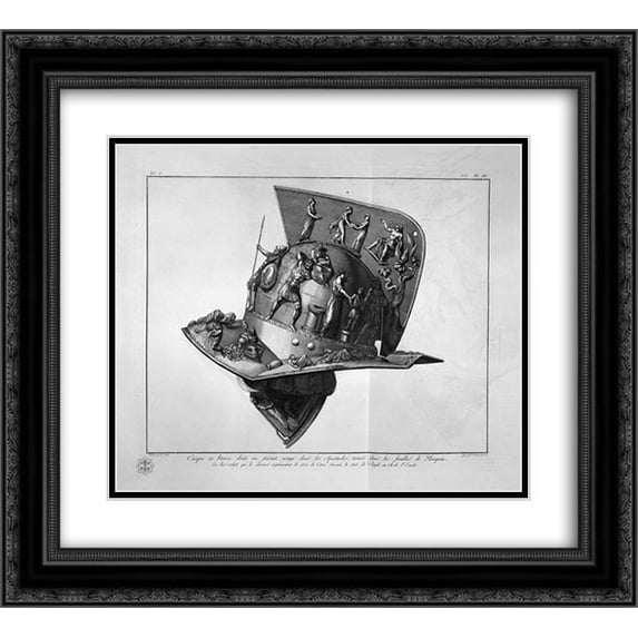 Giovanni Battista Piranesi 2x Matted 24x20 Black Ornate Framed Art Print 'Elmo and the bronze gladiator'