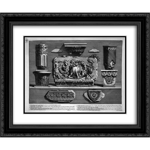 Giovanni Battista Piranesi 2x Matted 24x20 Black Ornate Framed Art Print 'Pieces of columns, capitals, fragments of marble friezes and ornaments'