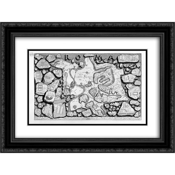 Giovanni Battista Piranesi 2x Matted 24x20 Black Ornate Framed Art Print 'The Roman antiquities, t. 1, Plate II. Map of ancient Rome and Forma Urbis.'