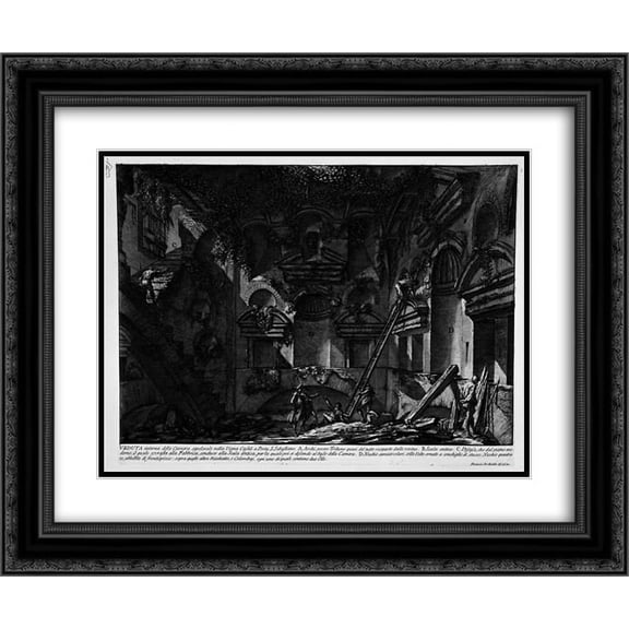 Giovanni Battista Piranesi 2x Matted 24x20 Black Ornate Framed Art Print 'The Roman antiquities, t. 2, Plate LVI. Interior view of the burial chamber in the Vineyard Gate S. Casali Sebastiano'