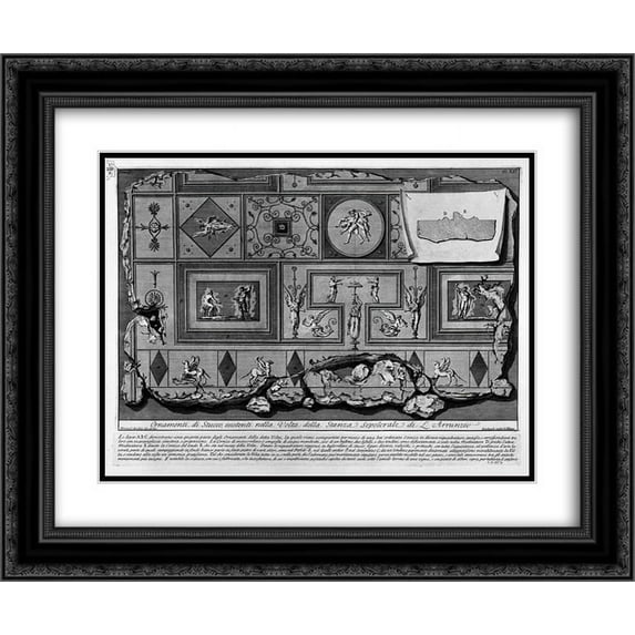 Giovanni Battista Piranesi 2x Matted 24x20 Black Ornate Framed Art Print 'The Roman antiquities, t. 2, Plate XII. Prospectus and Profile of a tomb of the previous rooms'