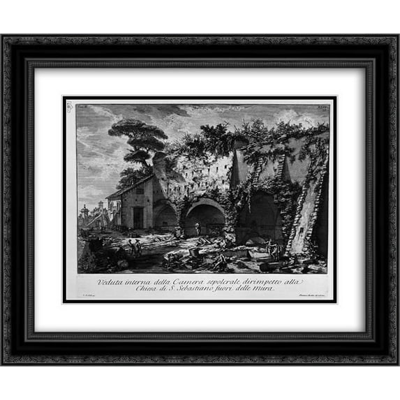 Giovanni Battista Piranesi 2x Matted 24x20 Black Ornate Framed Art Print 'The Roman antiquities, t. 2, Plate XLIV. Interior view of the burial chamber in the Vineyard Gate S. Casali Sebastiano'