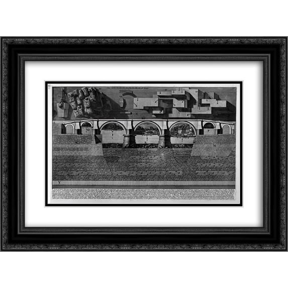 Giovanni Battista Piranesi 2x Matted 24x20 Black Ornate Framed Art Print 'The Roman antiquities, t. 4, Plate V. Plan of the Mausoleum of Hadrian and Bridge St. Angel.'