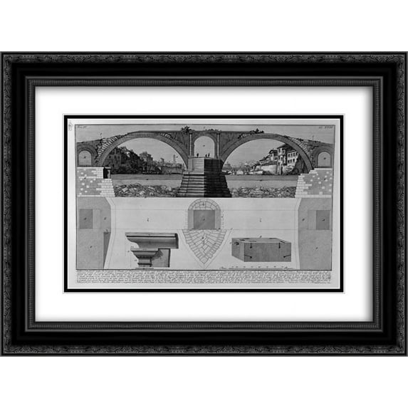 Giovanni Battista Piranesi 2x Matted 24x20 Black Ornate Framed Art Print 'The Roman antiquities, t. 4, Plate XVIII. Inscriptions in Bridge of Four Heads.'