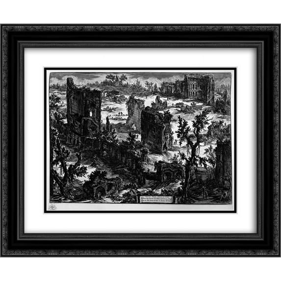 Giovanni Battista Piranesi 2x Matted 24x20 Black Ornate Framed Art Print 'View of the Baths of Titus'
