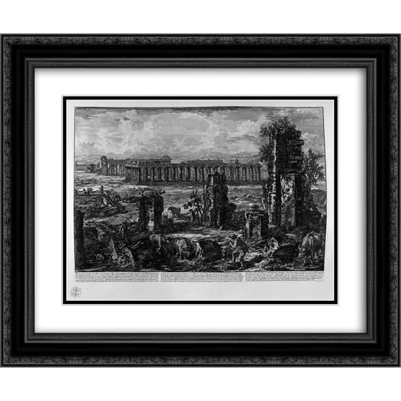 Giovanni Battista Piranesi 2x Matted 24x20 Black Ornate Framed Art Print 'View the remains of the ancient city of Paestum'