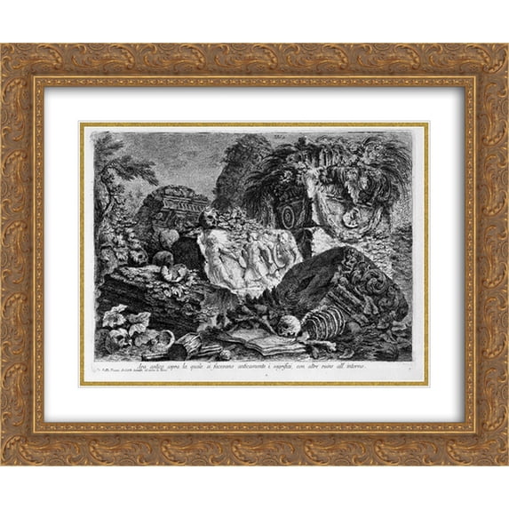 Giovanni Battista Piranesi 2x Matted 24x20 Gold Ornate Framed Art Print 'Ancient altar, with other ruins'