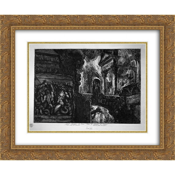 Giovanni Battista Piranesi 2x Matted 24x20 Gold Ornate Framed Art Print 'Cover Page. To the right a temple on fire, left a high-relief depicting the War of `Giants against Jupiter'