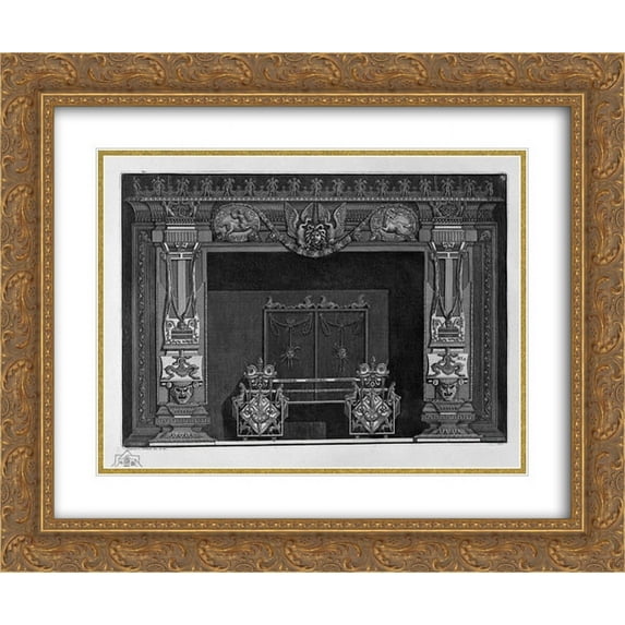 Giovanni Battista Piranesi 2x Matted 24x20 Gold Ornate Framed Art Print 'Fireplace: in the frieze of a Medusa`s head between two swans, flanked by two centaurs in the race, a rich interior wing'