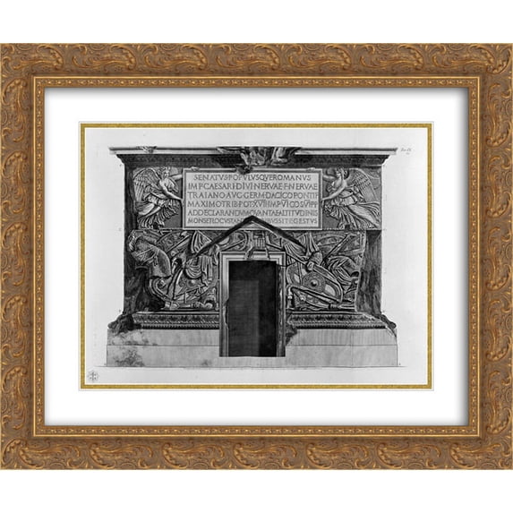 Giovanni Battista Piranesi 2x Matted 24x20 Gold Ornate Framed Art Print 'Pedestal of Trajan`s Column'