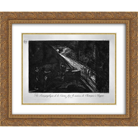 Giovanni Battista Piranesi 2x Matted 24x20 Gold Ornate Framed Art Print 'Plan and elevation of the kitchen in the same'