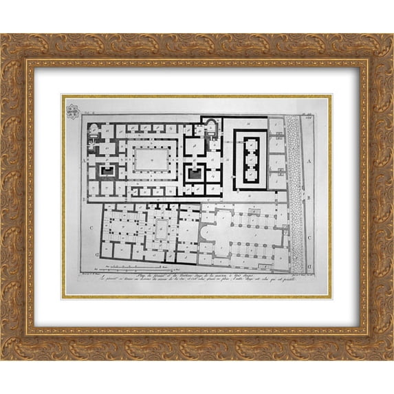 Giovanni Battista Piranesi 2x Matted 24x20 Gold Ornate Framed Art Print 'Section of the house'